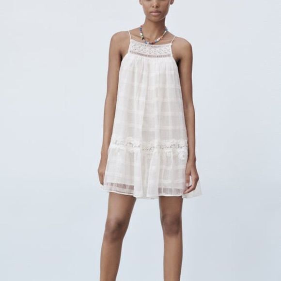 NEW ZARA‎ SHORT HALTER MINI SHIFT DRESS WHITE WOMENS SIZE M LINED - Picture 1 of 6